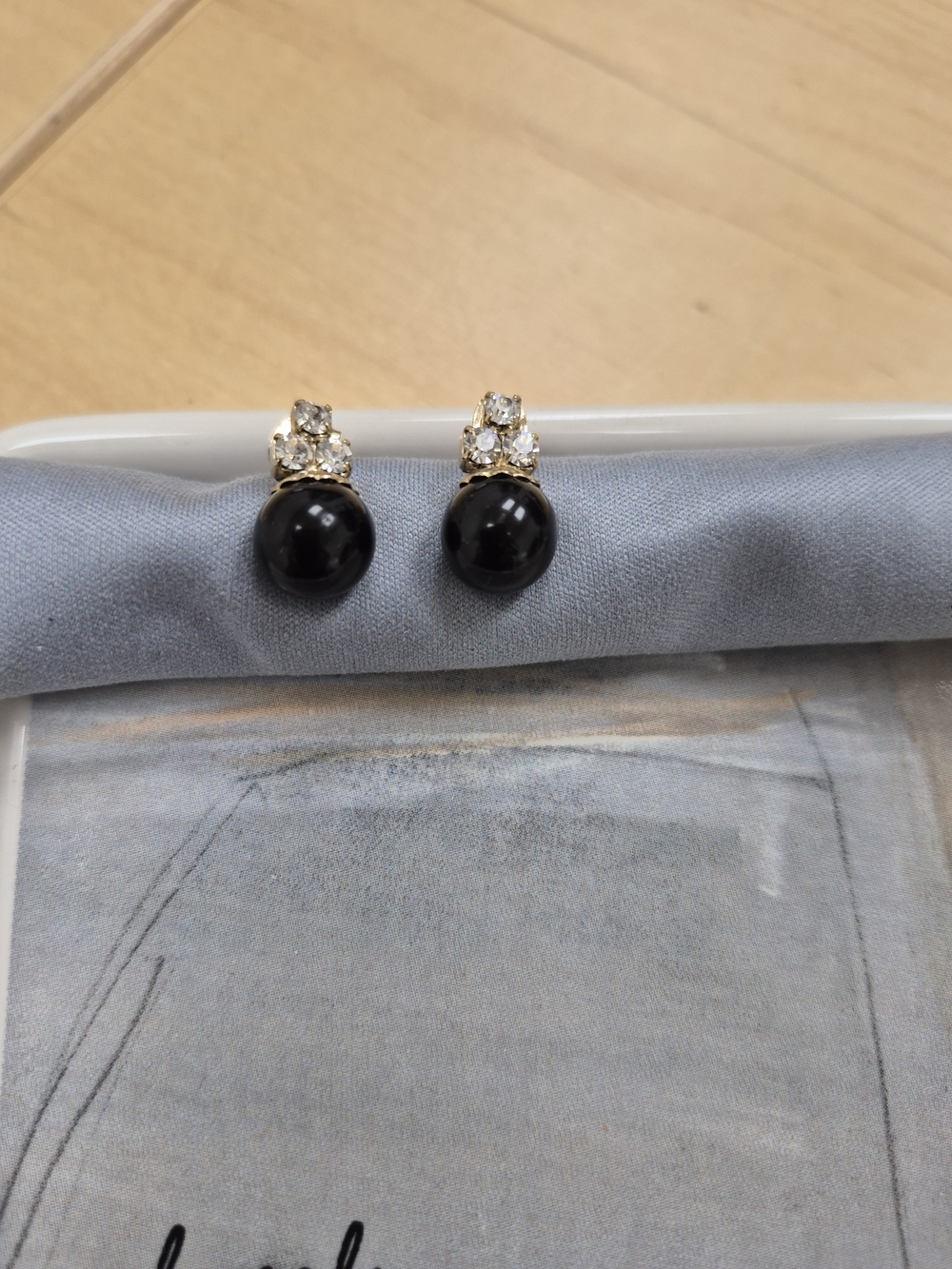Gold Crystal and Black Pearl-style Stud Earrings
